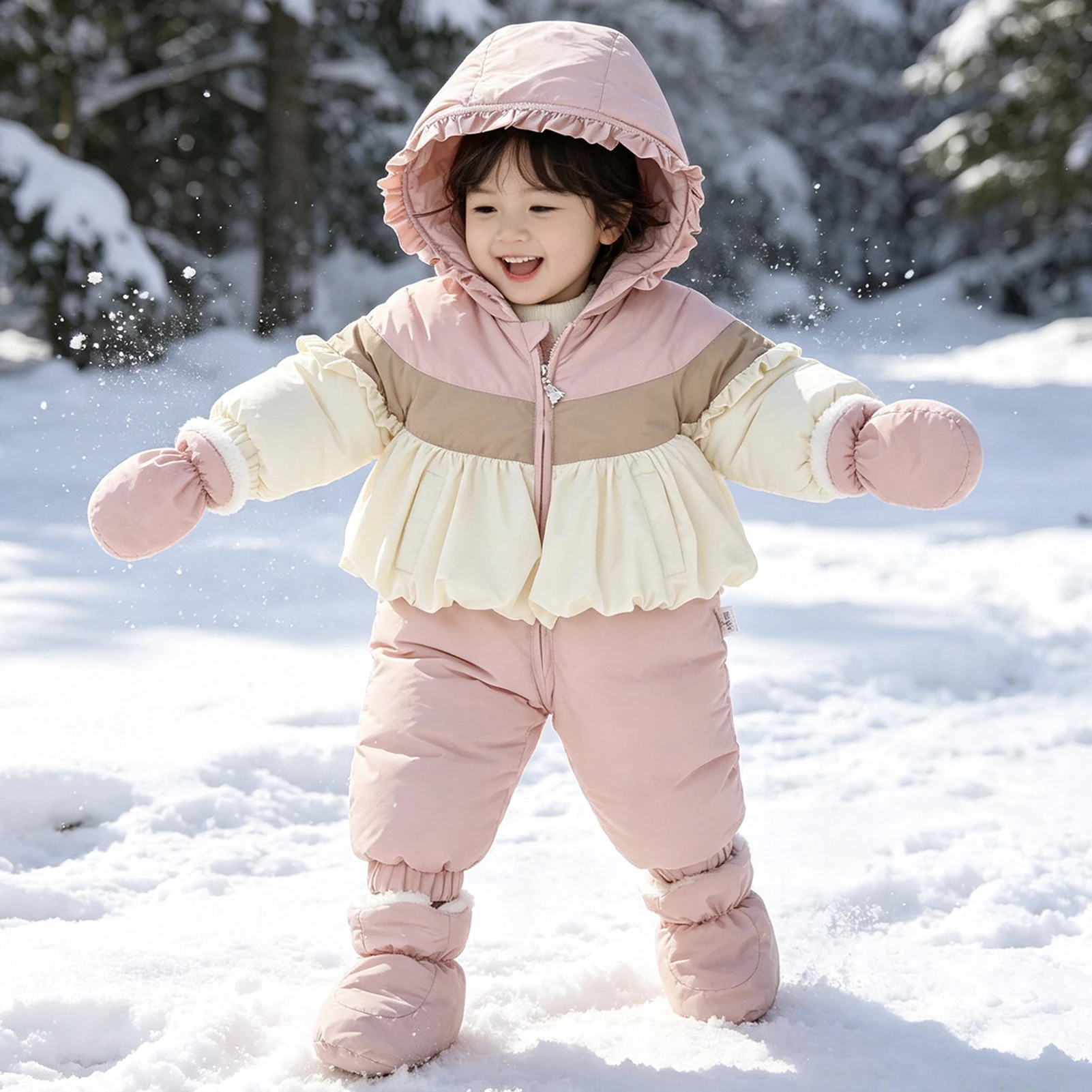 Winter Newborns Jumpsuit,Onesie Baby Ear Hood Clothes,Toddlers Cotton-Pad Rompers,Warm Baby Girls Boys Crawling Wear with Gloves