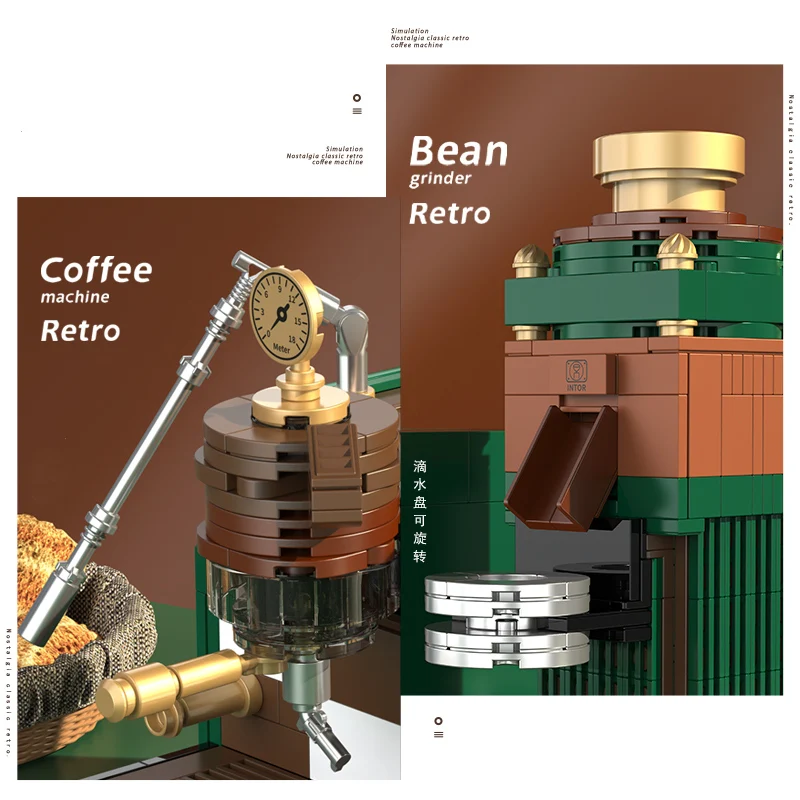 Máquina de café retrô, bloco de construção, moedor, modelo 3d, quebra-cabeça infantil, montagem de pequenas partículas, brinquedo, presente para meninas