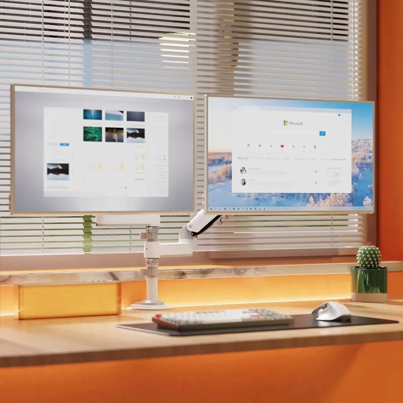 Soporte de montaje de escritorio para monitor dual, brazo de monitor de computadora giratorio de movimiento completo, se adapta a dos pantallas de hasta 27'' H180