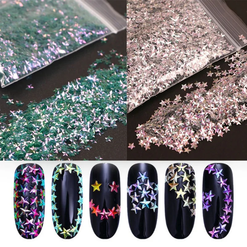 10g/Bag Holographic 3D Star Shaped Glitter Confetti 4mm Thick Color Changing Star Shaped Nail Glitter Festive Decorative Sequins