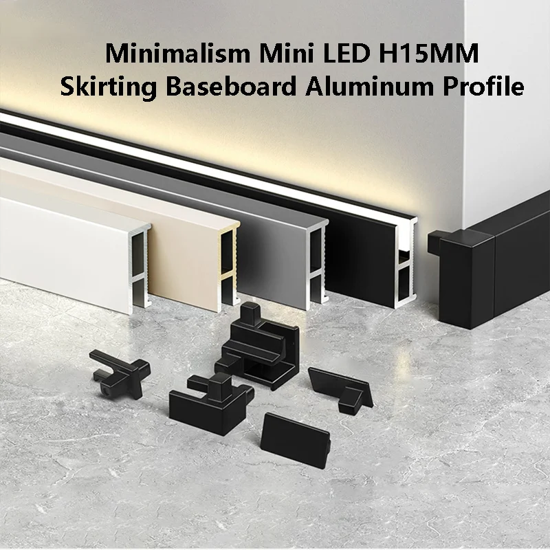 Minimalistyczny Profil Aluminiowy LED do Listew Przypodłogowych Mini LED H15MM Montowany na Powierzchni Ultra-Cienki Ukryty Listwa Świetlna