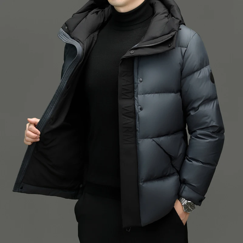 YEAE-Chaqueta corta con capucha para hombre, abrigo informal con relleno de plumón de pato, ropa de diseñador, invierno, 2024