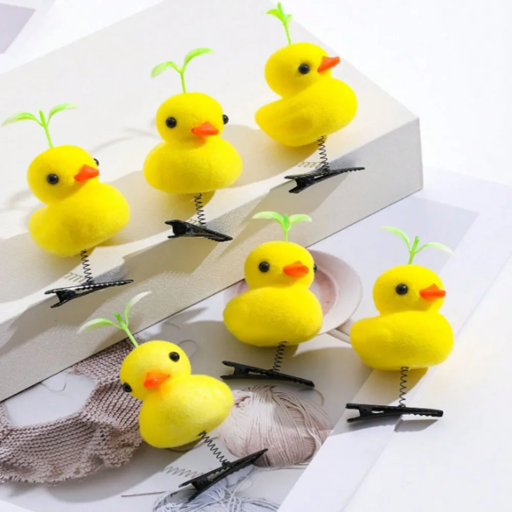 

6pcs 3D Little Yellow Duck Spring Hair Clip Four Leaf Clover Cartoon Duckbill Clip Kawaii Bean Sprout Headwear Party Gift