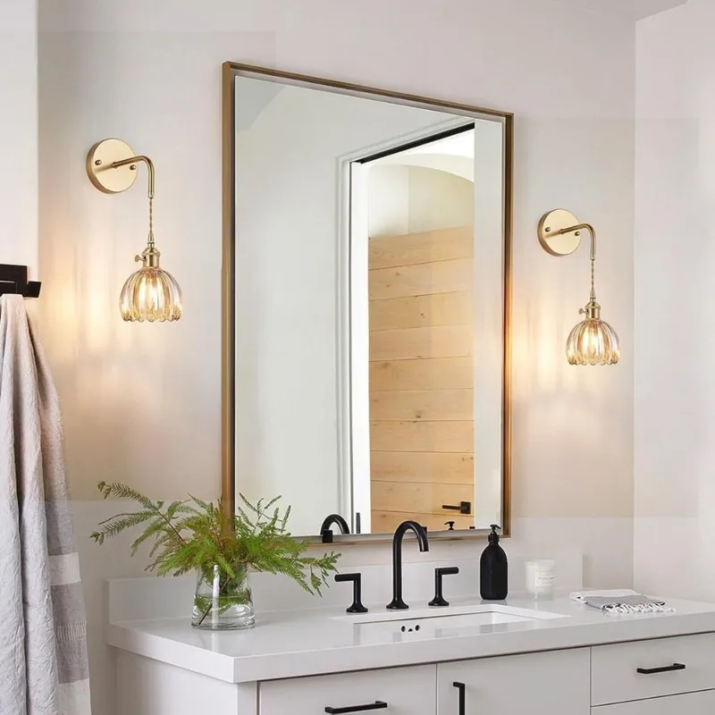 

ABGH-Nordic Style Floral Glass Wall Lamp Led Light For Bedroom Room Study Decorations Mirror Light With A Switch Sconce