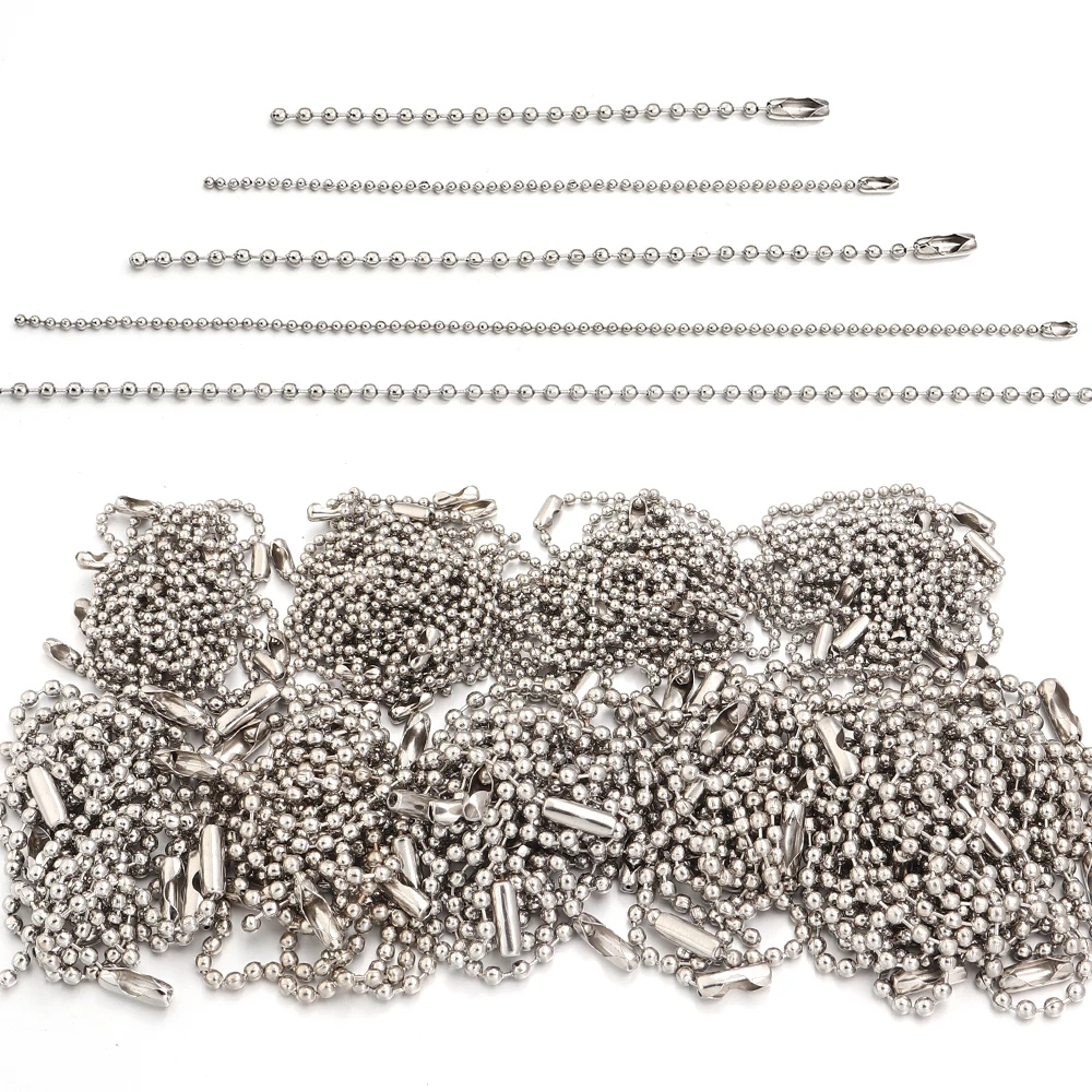 Chaînes à billes en rhodium 10/12 cm, 100/200 pièces, pour la fabrication de porte-clés DIY, de colliers pour chiens, d'étiquettes, de bijoux et d'accessoires.