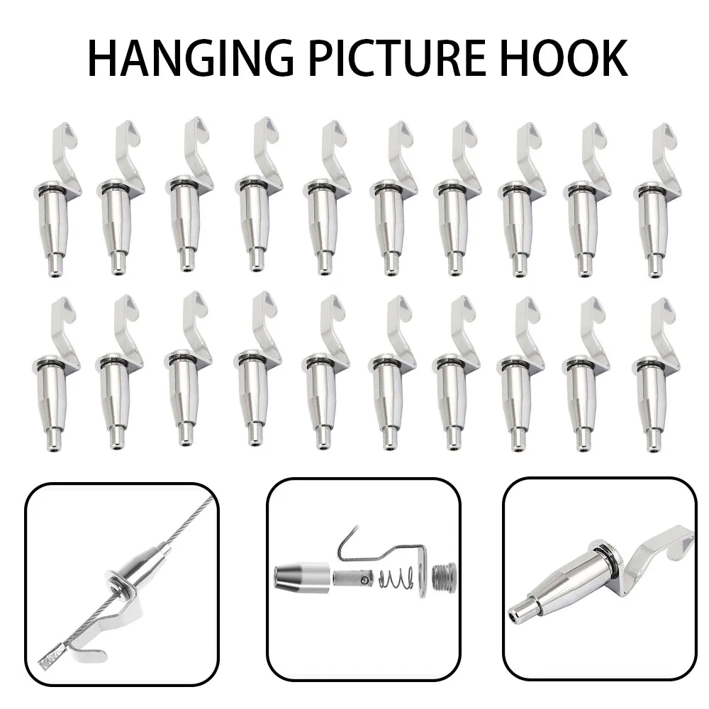 20 PCS Adjustable Picture Hangers, Art Display Gallery Frame Wire Rope Rail Hooks, 30 Kg Max Load Capacity, for 1-2MM Cable