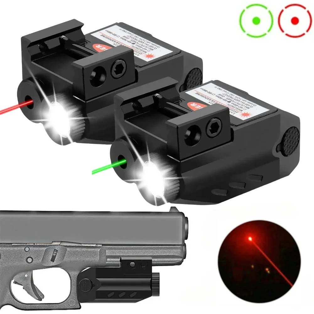 Pistol Rifle Tactical LED Flashlight Combo 500 Lumens with Red/Green Laser Sight Weapon Gun Light USB Charging Glock