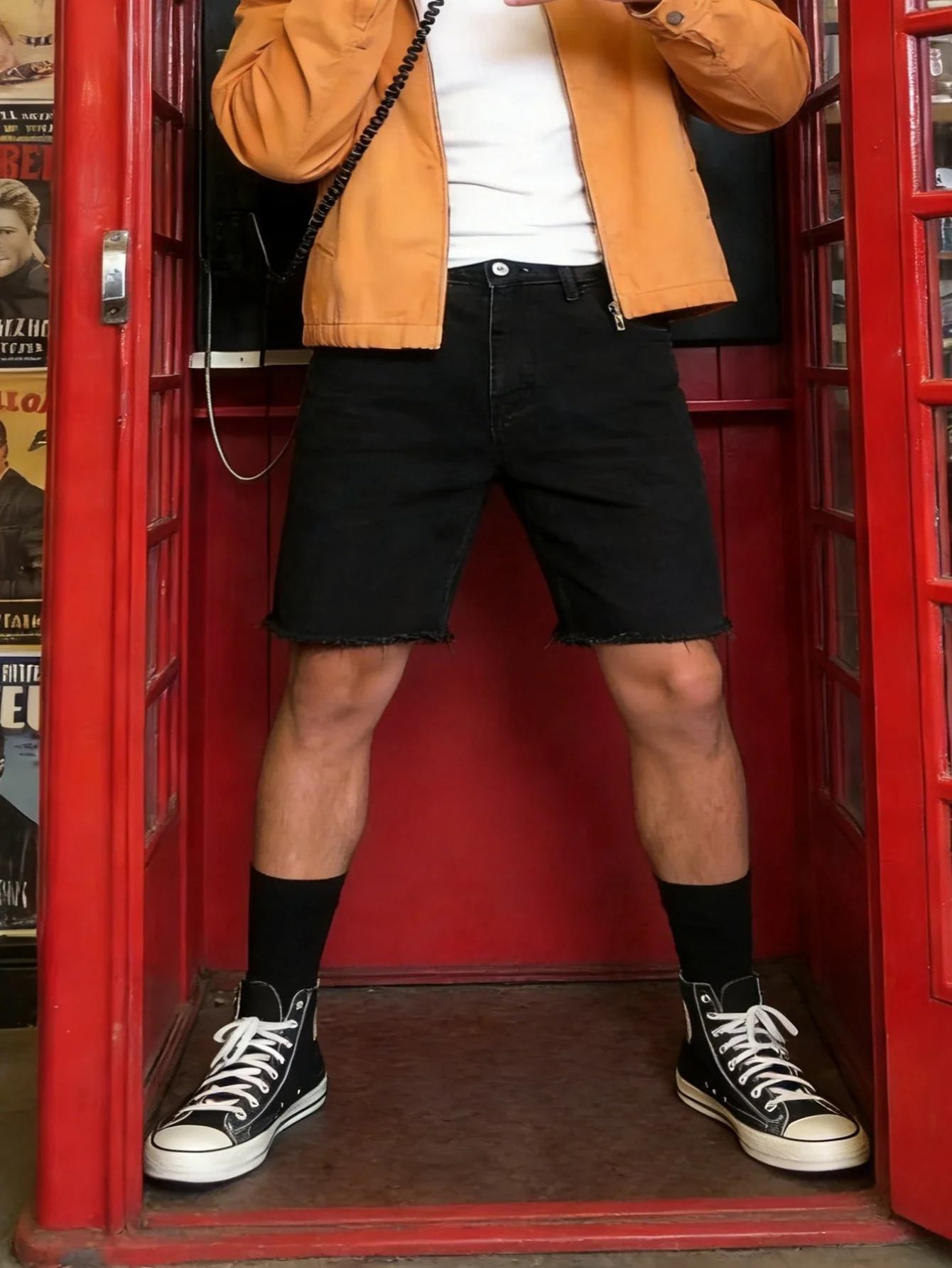 

Мужские облегающие стрейчевые черные джинсовые шорты в стиле Drip Street для повседневной носки