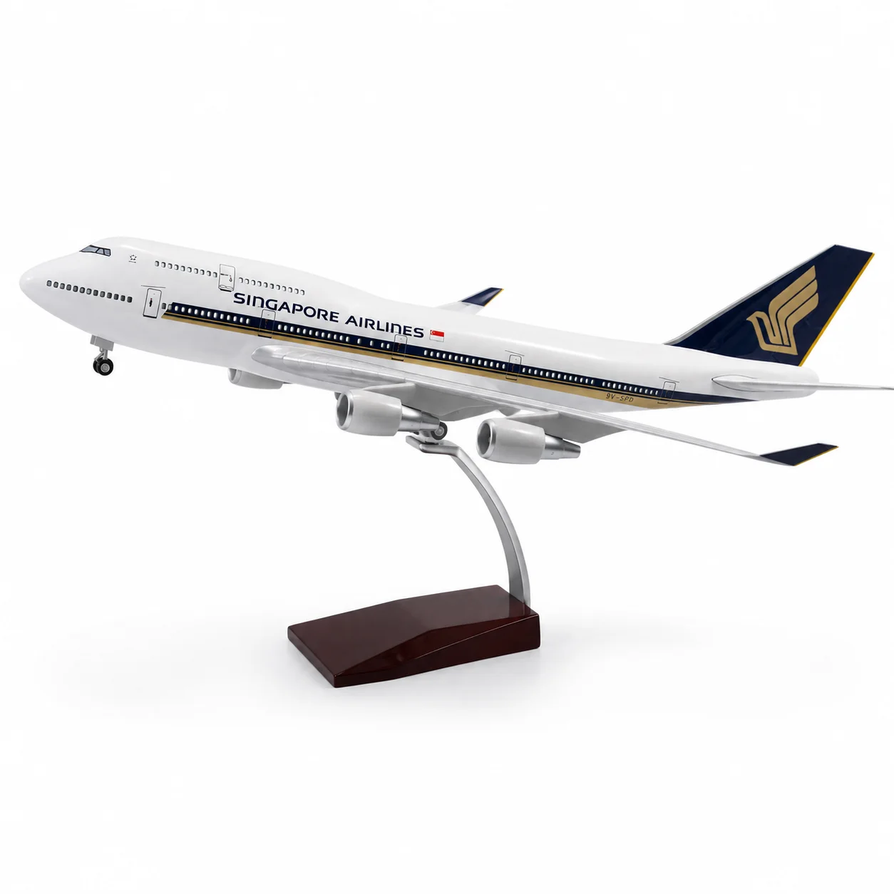 シンガポール航空-ボーイング747-貨物機-1-150スケール-ダイキャスト樹脂製航空機模型-約-185インチ（台座付き）—航空記念品