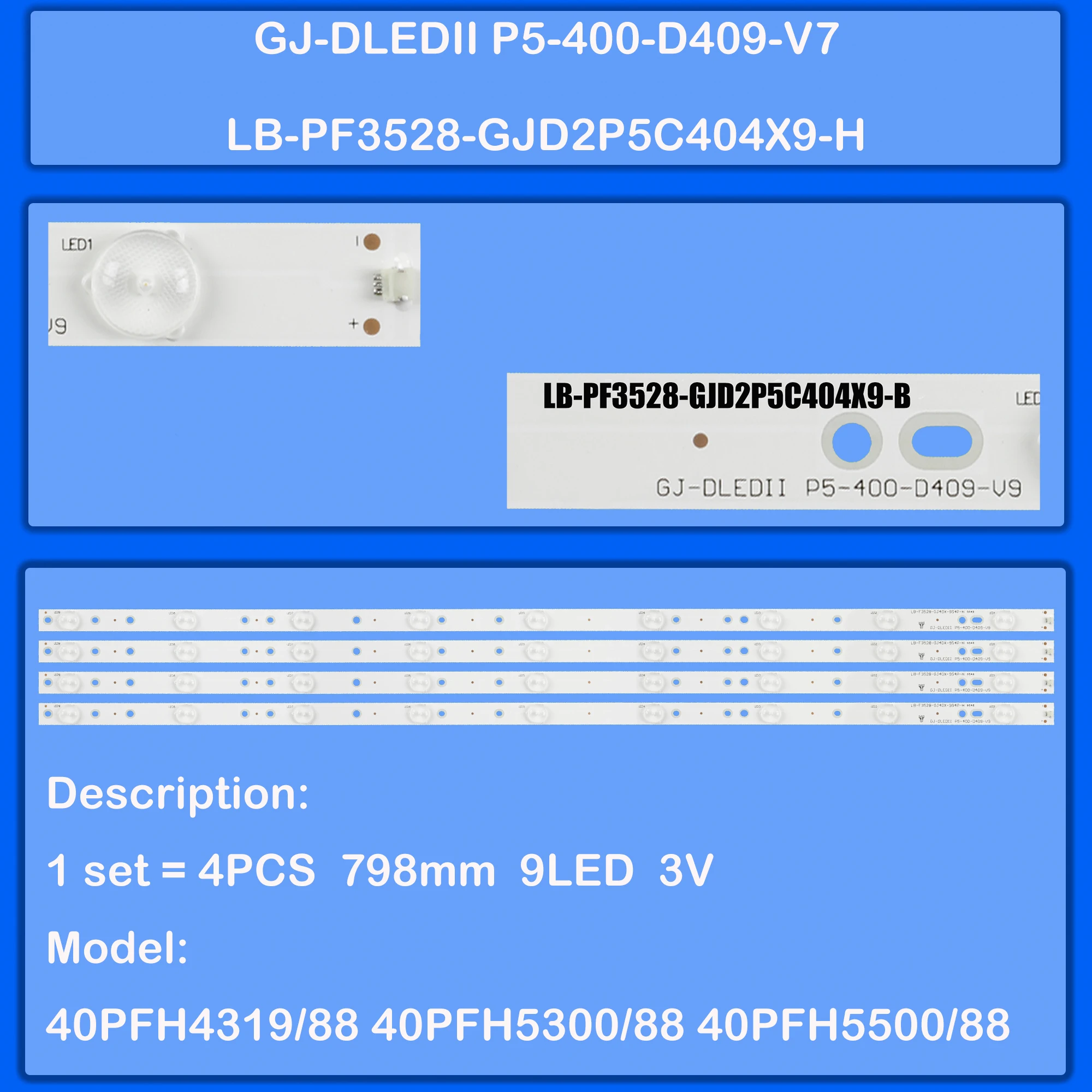 

Лента светодиодной подсветки для LE40D1442 LE40D1452 T4002M 40D3505T 40EU3000 D40PV1000 40PFF5650/T3 40PFF5655/T3 40PFG5109/78 40PFH4100
