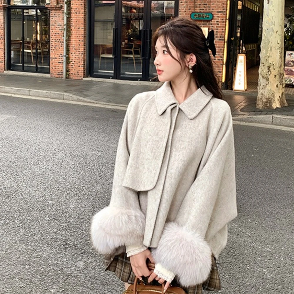 

Двустороннее кашемировое пальто из натурального лисьего меха, теплая новинка 2025 года, осень-зима, женская шерстяная накидка, верхняя одежда, модное зимнее короткое пальто для женщин