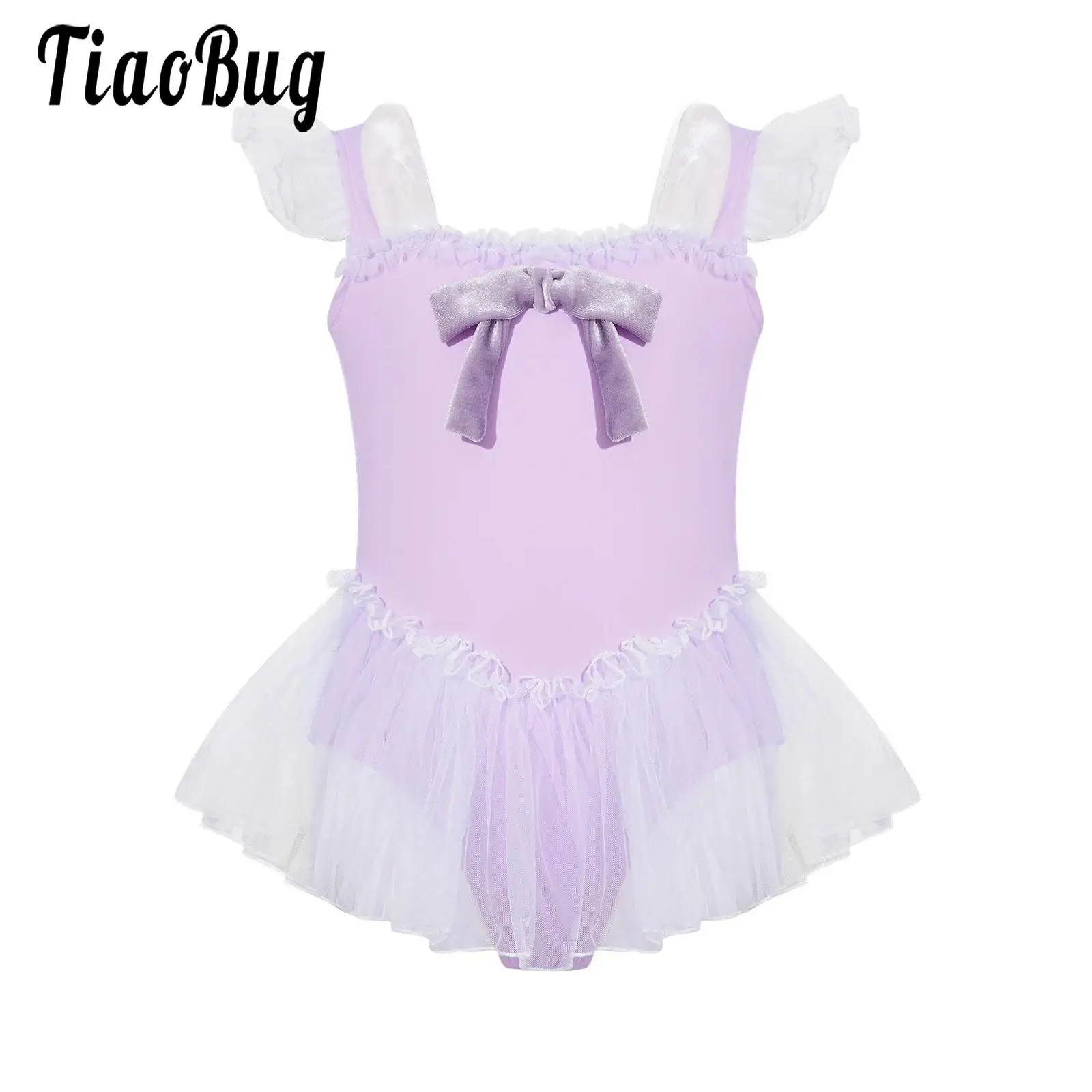 

Girls Ballet Ballerina Tutu Dance Dress Square Neck Bowknot Long Sleeve Or Sleeveless Leotard Dress for Practice Competition