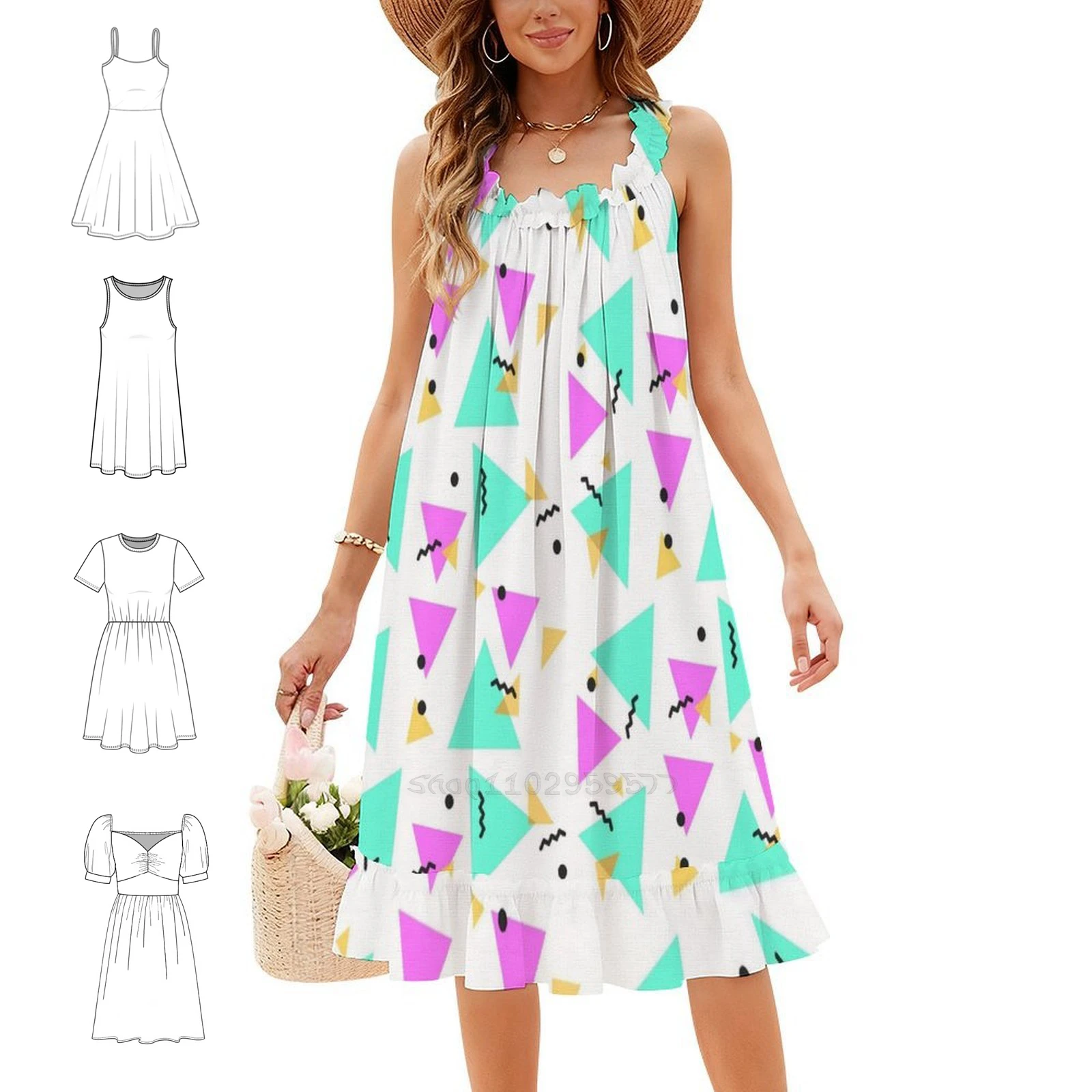 And Squiggly Lines Pattern Preppy Style Mini Dress For Women A-Line Loose Fit Casual Day Dress Squiggly Squiggly Line Line