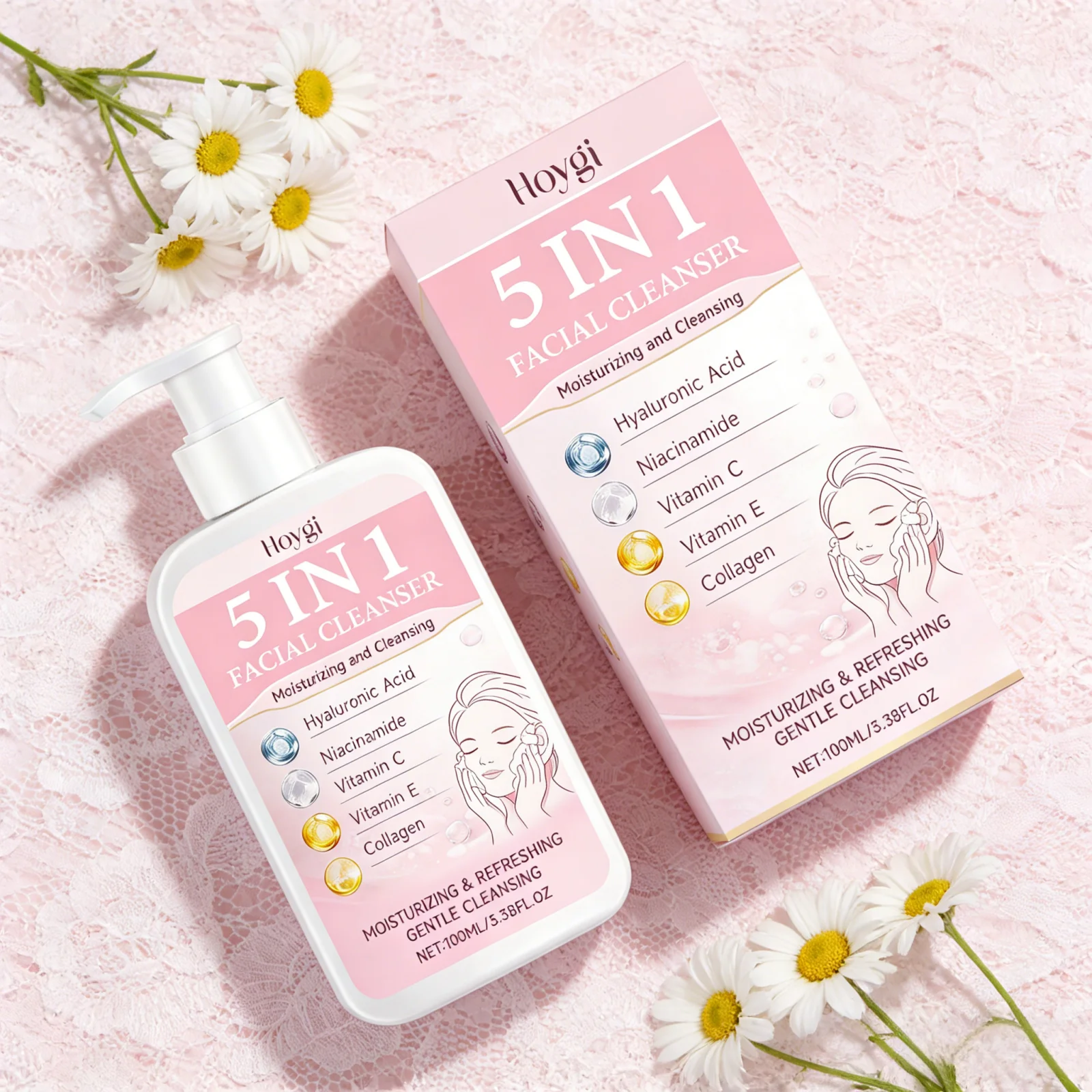 

Очищающее средство для лица Hoygi 5 в 1 с гиалуроновой кислотой, освежающее, увлажняющее, осветляющее кожу, с никотинамидом, глубоко очищающее.