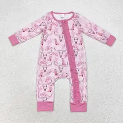 Bamboo girls pink cowgirl Rompers Clothing Newborn boutique wholesale zipper Sleeper baby kids long Sleeves hot sale onesie