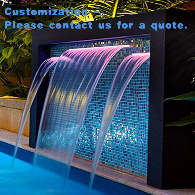 custom.LED Pool Waterfall Equipment Stainless Steel Wall Waterfall Fountain Outdoor Landscape