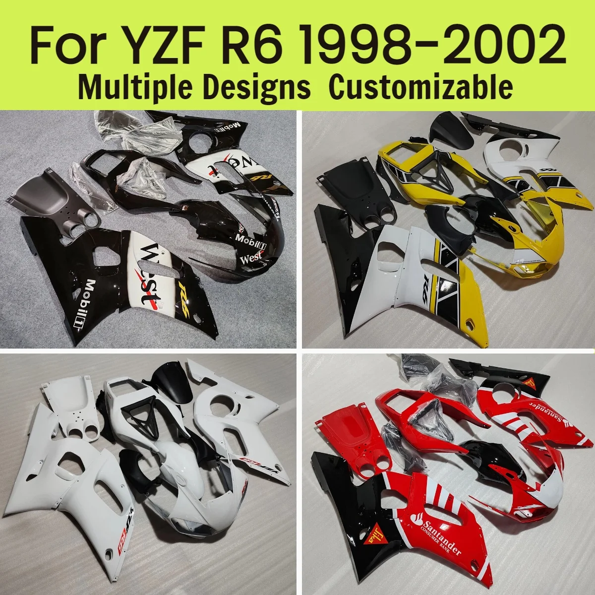 For YAMAHA YZF R6 1998-2002 Motorcycle Fairings YZFR6 98-02 Accessories Cowling Injection Fairing Kit