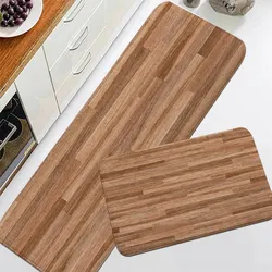 VIKAMA 1/2PCS Wood Grain Kitchen Floor Mat Home Decor Non-Slip Long Strip Crystal Velvet Carpet Hallway Balcony Porch Floor Mat