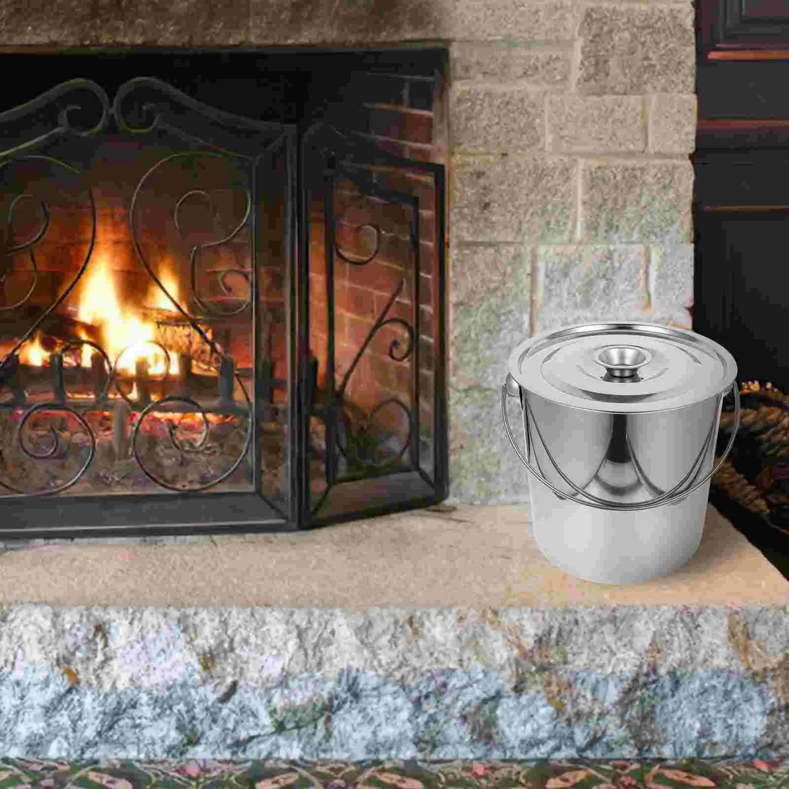 Indoor Fireplace Cleaning Bucket Large Capacity Storage Ash Holder Metal Garden Incinerator