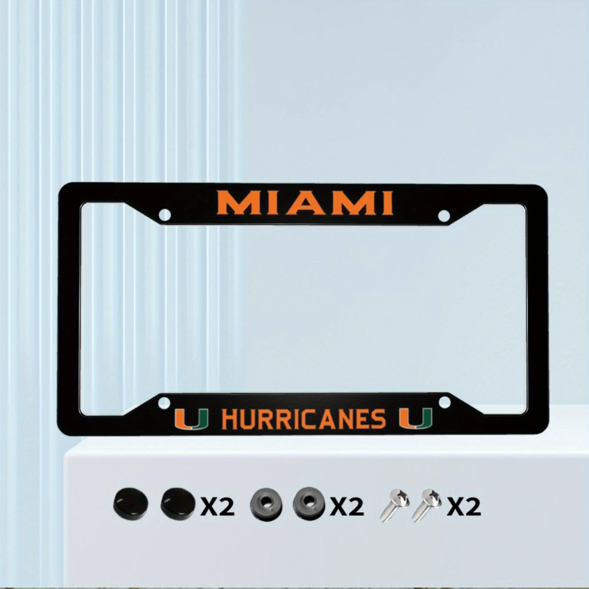 1pc Aluminum Decorative and Innovative Design of License Plate Frame, Matte Black for Miami Hurricanes, For Decoration, 31X16cm