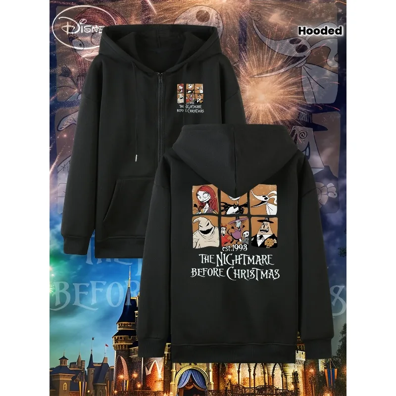 Disney's The Nightmare Before Christmas Women's Hoodie Tim Designs Jack Skellington and Sally Pattern Pullover Zip-Up Jacket