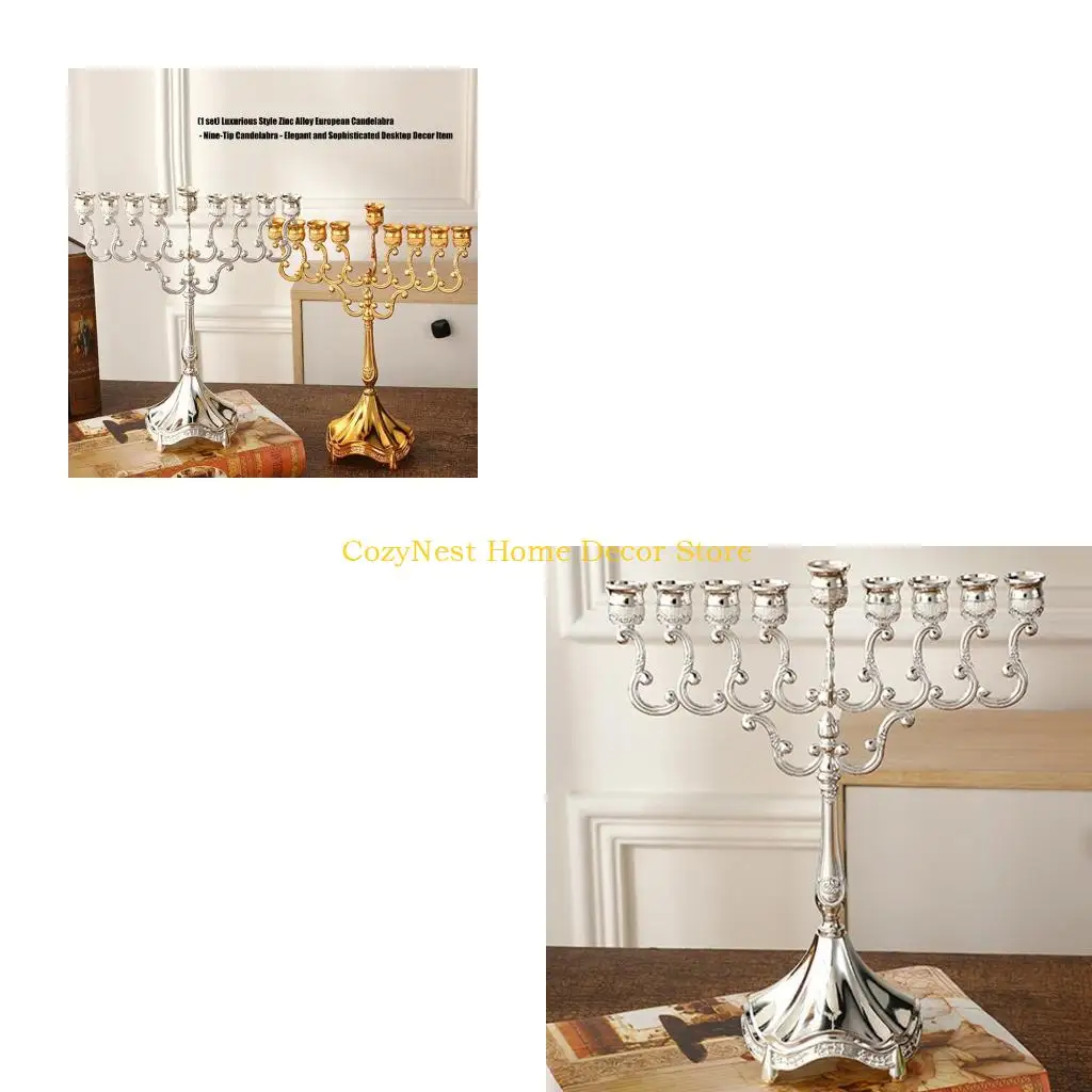 92MF Hanukkah Holders Elegant Jewish 9 Branch Metal Menorah Festives Celebration Stand Candelabra Party Decors