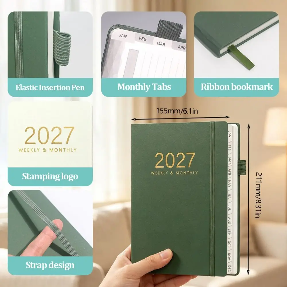 Portable A5 2027 Schedule Book Planner Reminder Textured PU Agenda Book To Do List Calendar Book Students