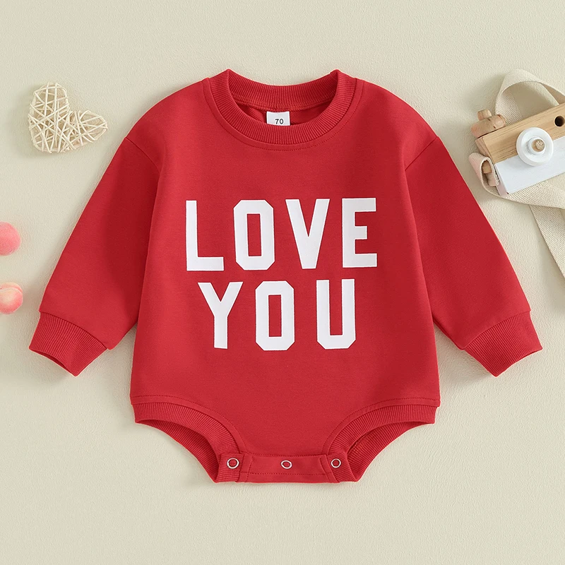 

Valentine s Day Baby Romper with Heart Print Long Sleeve Round Neck Bodysuit for Boys and Girls Cute Playsuit Gift