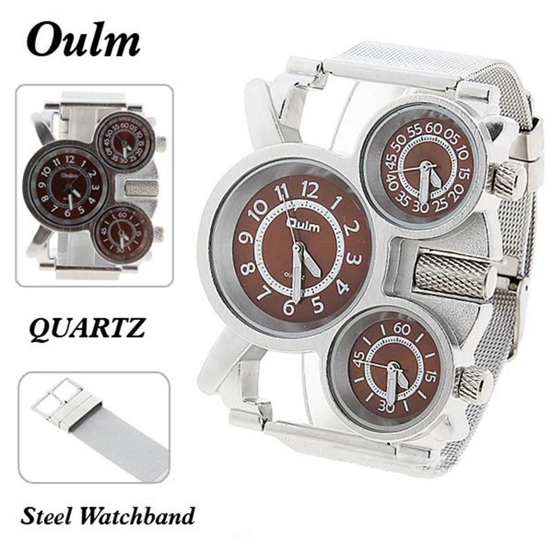 OULM-Reloj de pulsera de cuarzo para hombre, cronógrafo con tres esferas, diseño único, informal, a la moda, múltiples zonas horarias