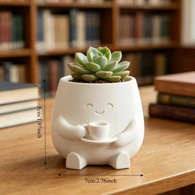 Cute Cat Shaped Plant Vase 3D Printed Drainage Hole Included Compact Plastic Pot for Mini Cactus House Tabletop Ornament