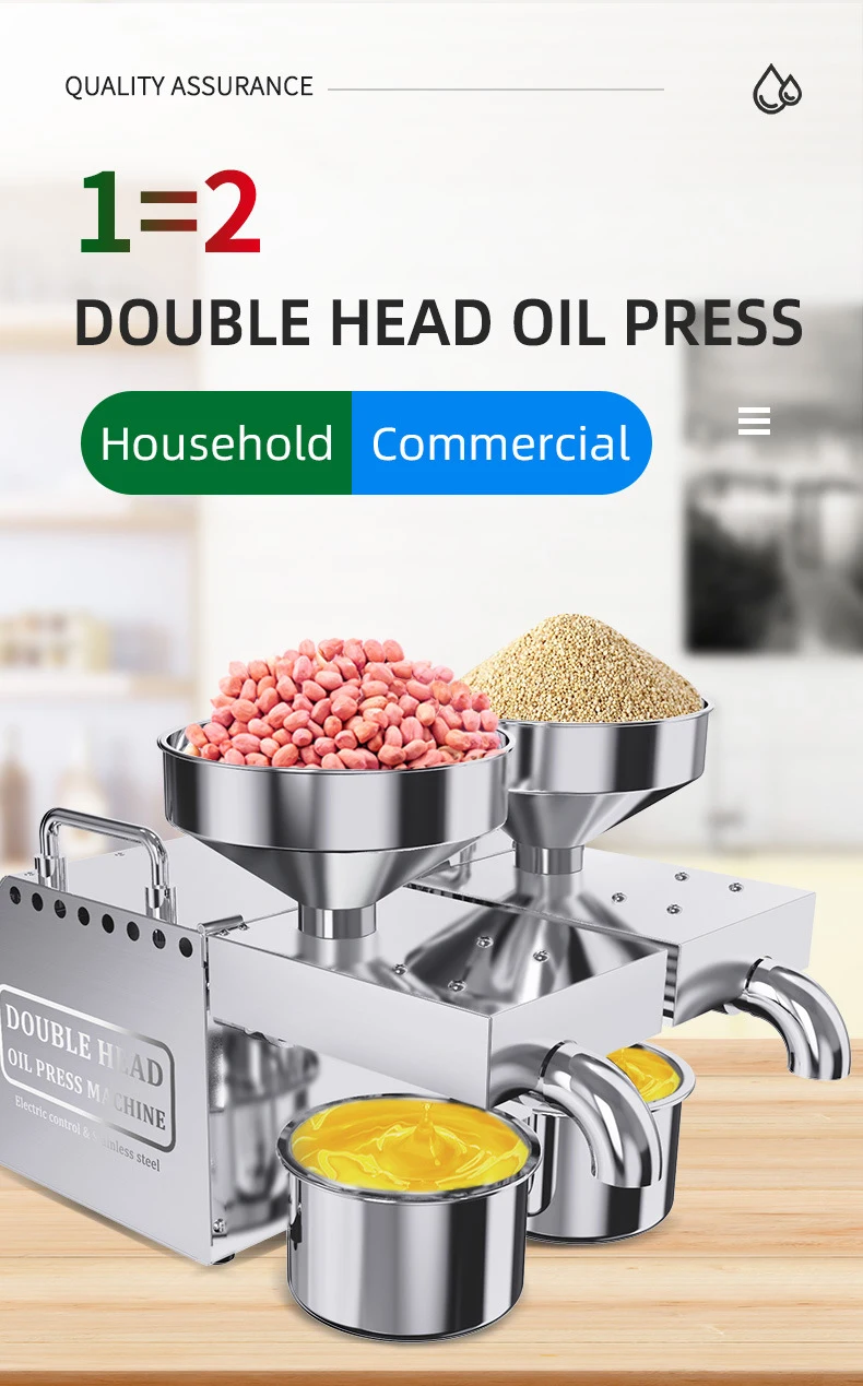 B02คู่หัวน้ำมันสแตนเลสบ้านน้ำมันสกัดเครื่องเชิงพาณิชย์ขนาดเล็ก Flaxseed น้ำมันเมล็ดดอกทานตะวัน Presser