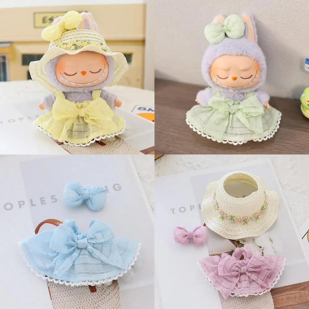 

Для V1 V2 17 см комплект одежды для куклы Labubu Kawaii платье с бантом шляпа наряд модные плюшевые аксессуары для кукол DIY детский подарок подходит