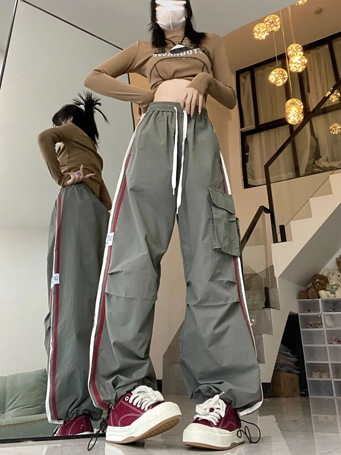 

plus Size Street Sle Workwear Pants Women Loose Straight Stripe Wide Leg Long Trousers Spring Season High Waist Casual Wear