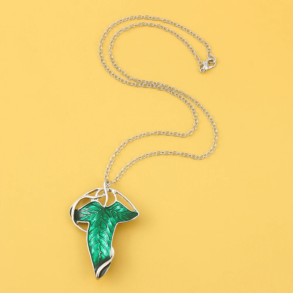 Vintage Green Leaf Pendant Necklace Exquisite Elven Fashion Chain Jewelry Accessory Gift for Women view 6