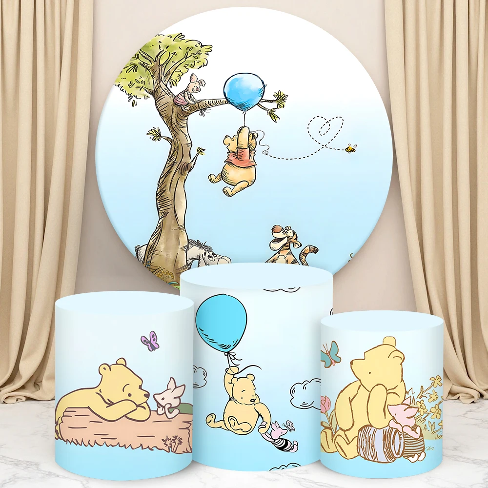 

Winnie The Pooh Theme Round Cylinder Backdrop Cover Kids Birthday Decor Baby Shower Photography Background Cylinder Cake Cover