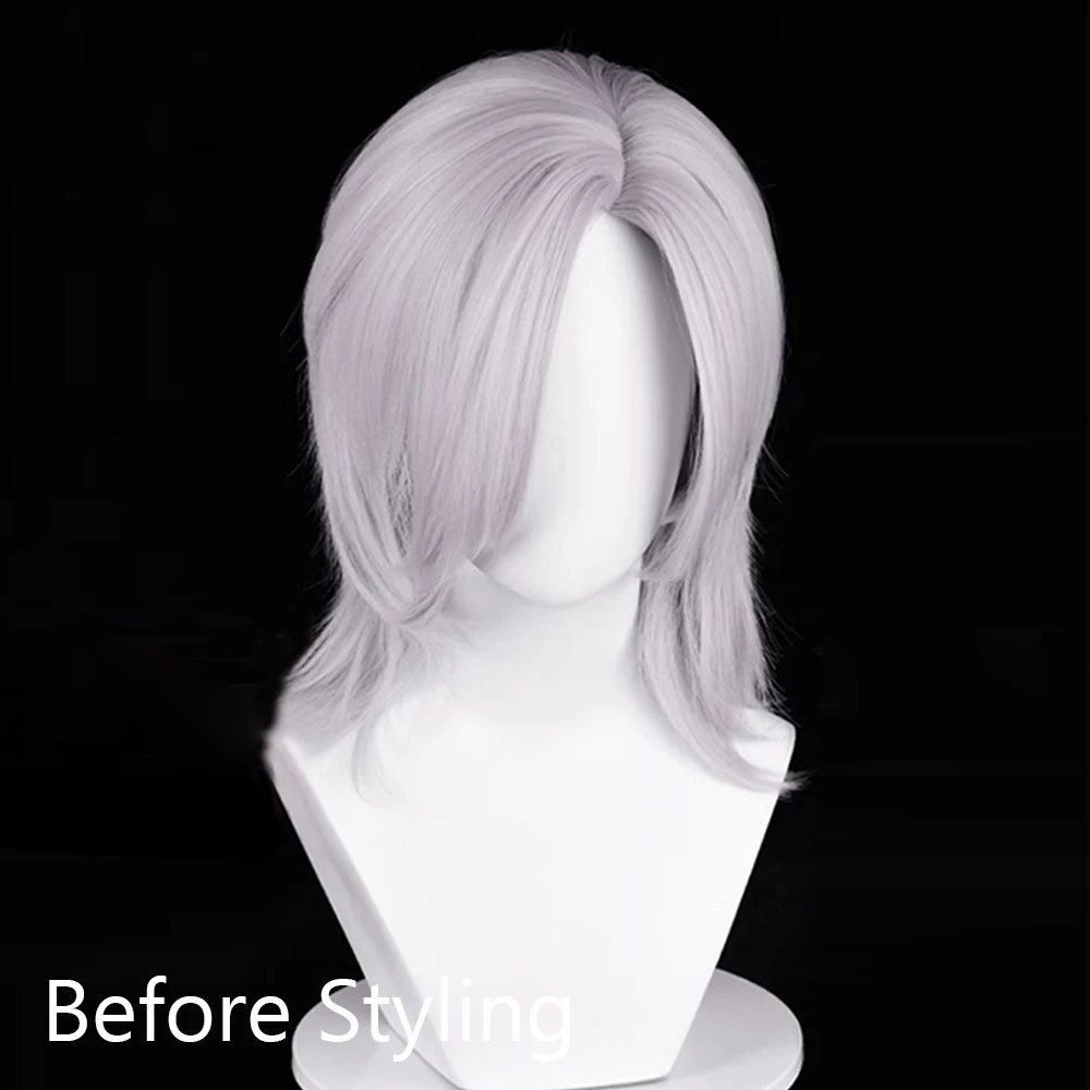 Short Straight Synthetic Silvery White Wig Fluffy Men Anime Game Cosplay Heat Resistant Wig For Daily Party