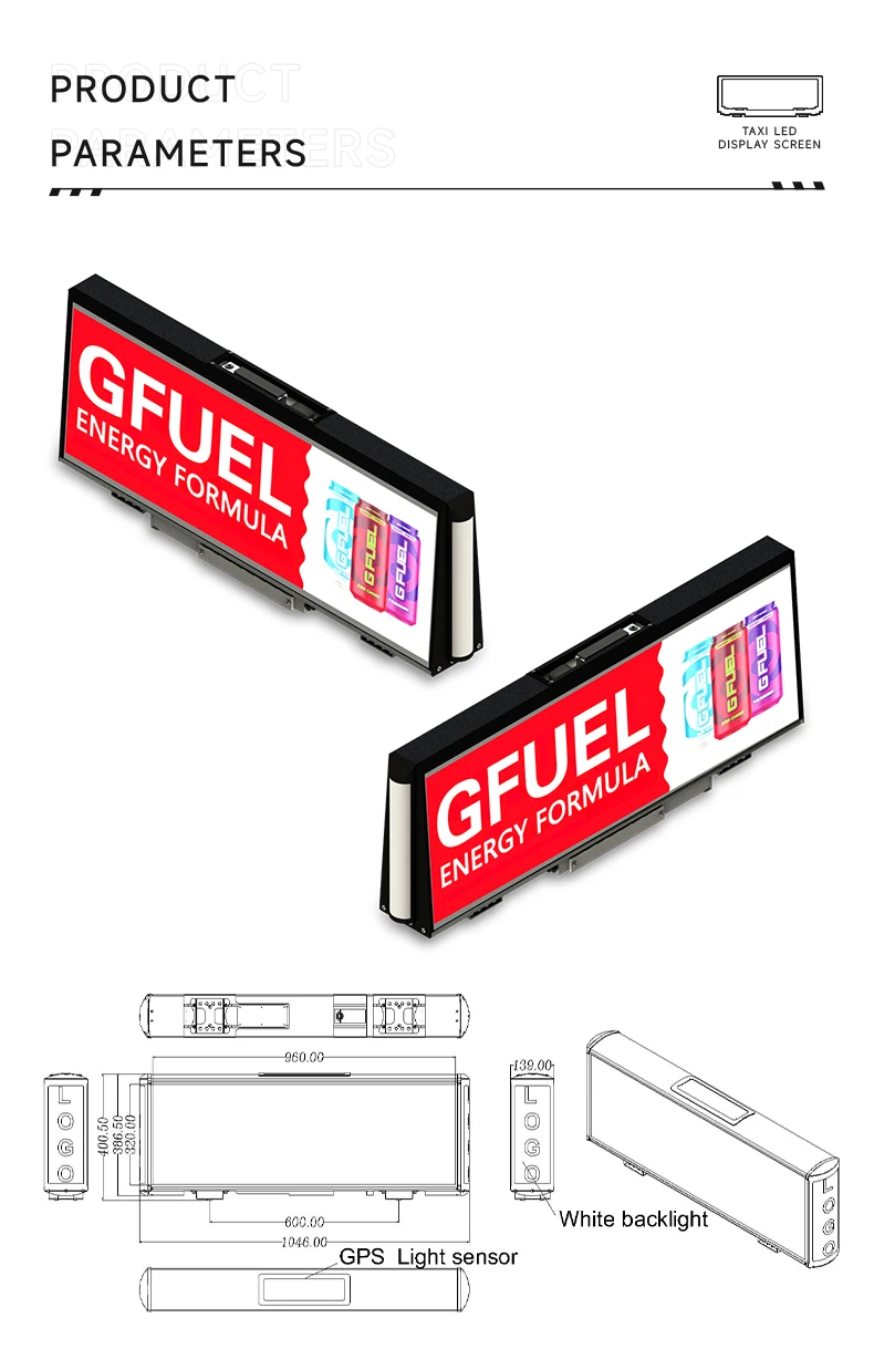 P3 LED reclamedisplay scherm kleine auto taxi dakreclame LED videowall 960mm*320mm voertuigdak LED digitaal reclamebord