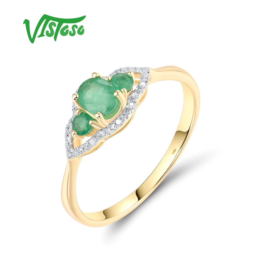 VISTOSO Pure 14K 585 Yellow Gold Rings For Women Sparkling Diamond Ruby/Emerald/Blue Sapphire Exquisite Wedding Fine Jewelry