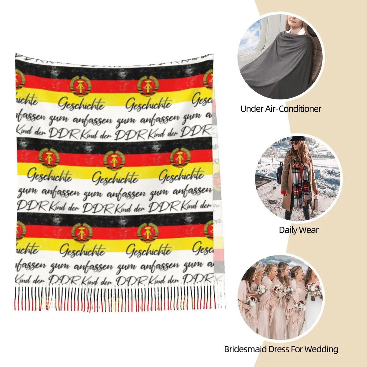 طفل GDR Wallfall 9 نوفمبر 1989 وشاح شرابة الأوشحة النساء شالات دافئة ناعمة ويلتف طويل الخريف الشتاء شال التفاف #3
