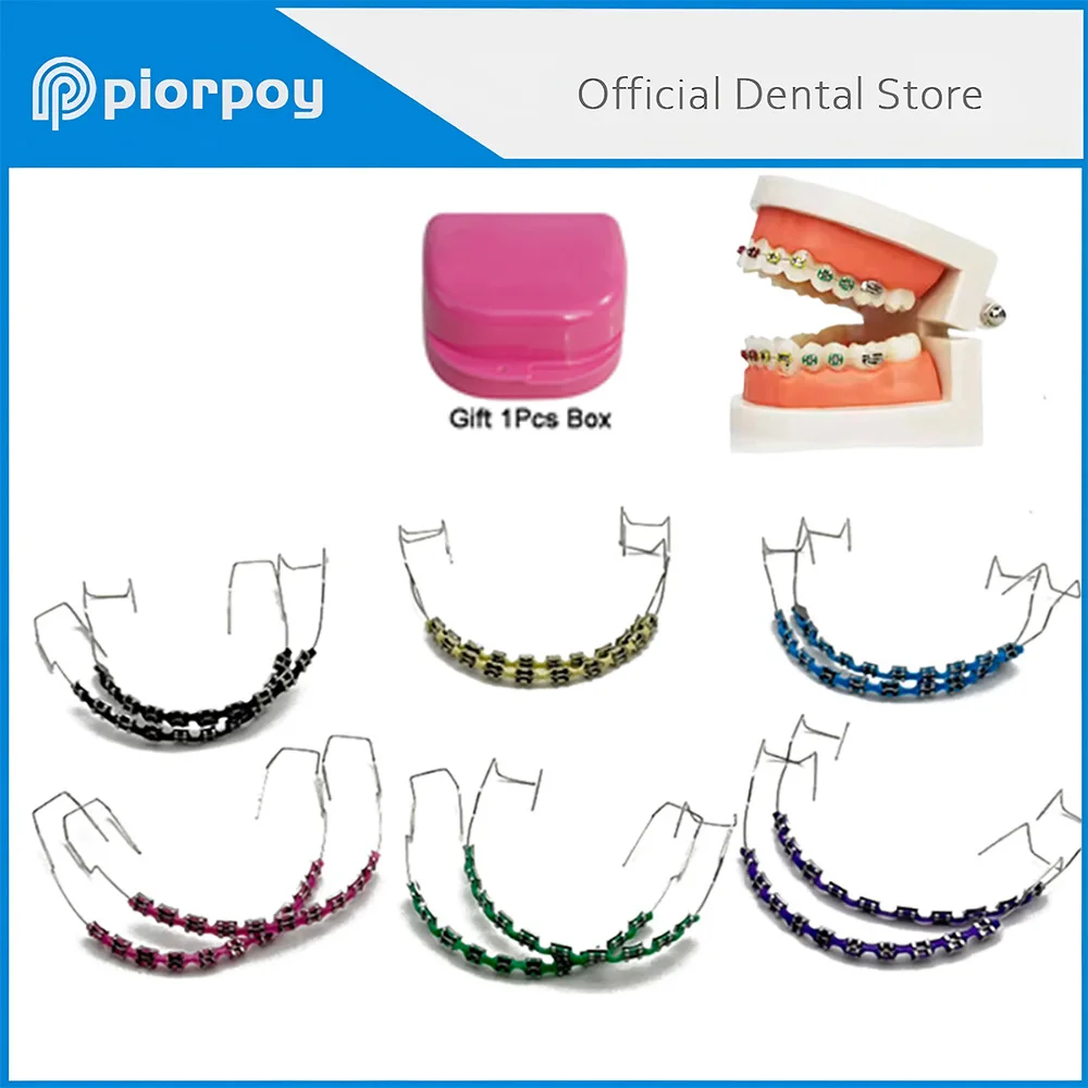 

PIORPOY Dental Decor Ligature Ties Fake Braces 1Pair+1Denture Box Colorful Brackets For Teeth Temporary Metal Wires Bracket