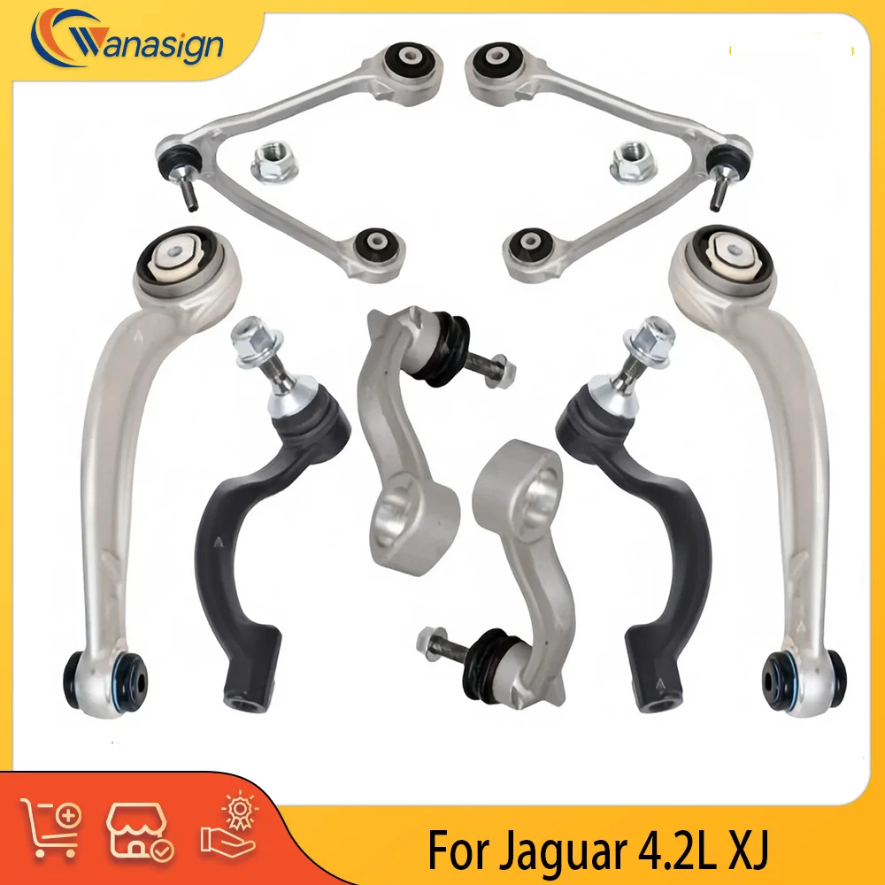 Chassis Parts 8Pcs Upper/Lower Control Arm Linkage & Steering Tie Rod Kit Fit Jaguar 4.2L XJ