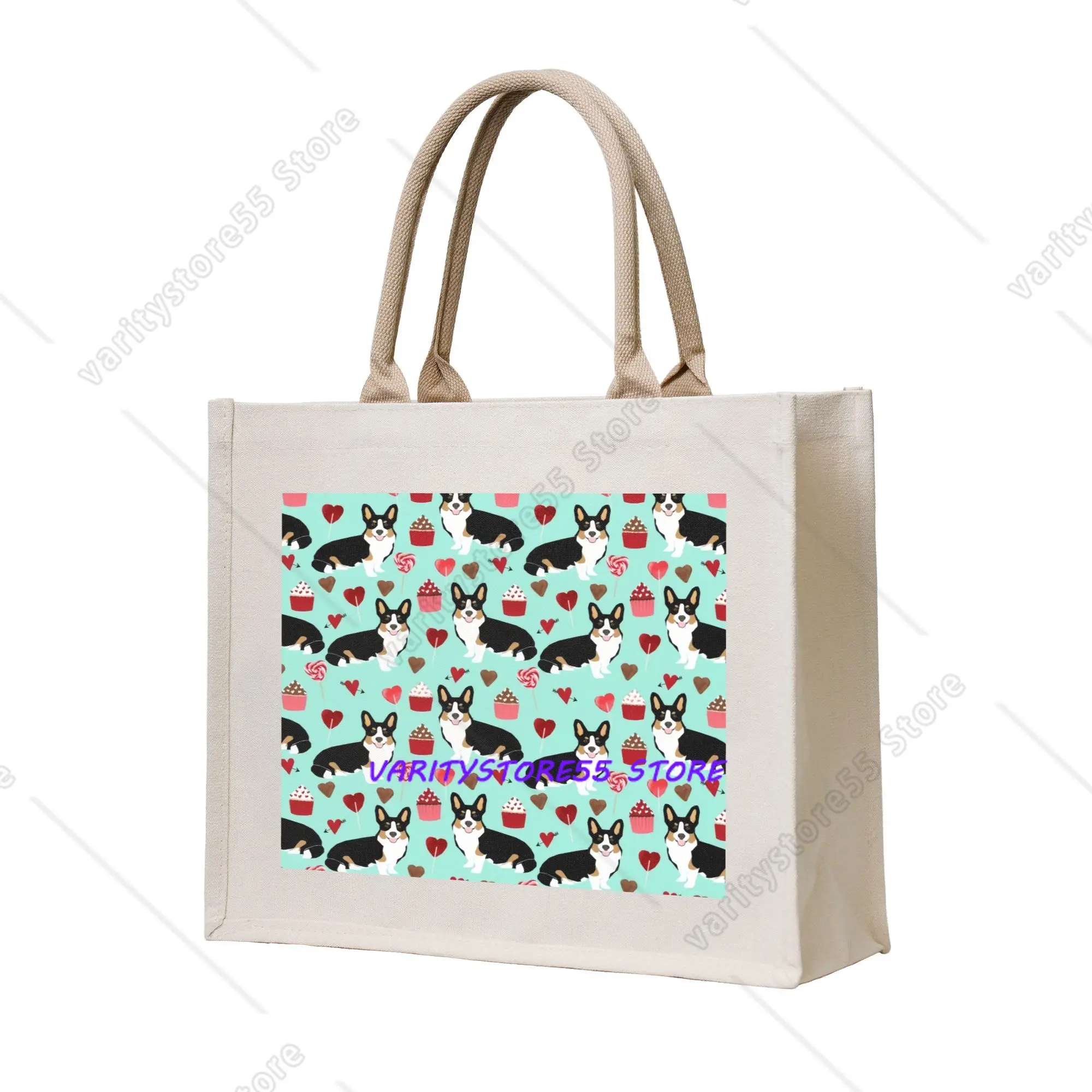 Fashion Print Welsh Corgi Dog  Shopping Tote Bags Portable Shoulder Shopper  Handbag