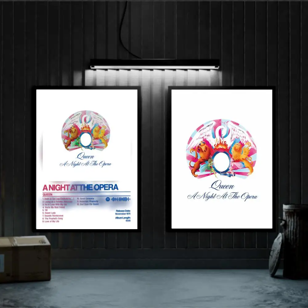 

A Night At The Opera Queens Poster Prints Canvas Painting Wall Art Picture Living Room Home Decor Tracklist Music Album Cover