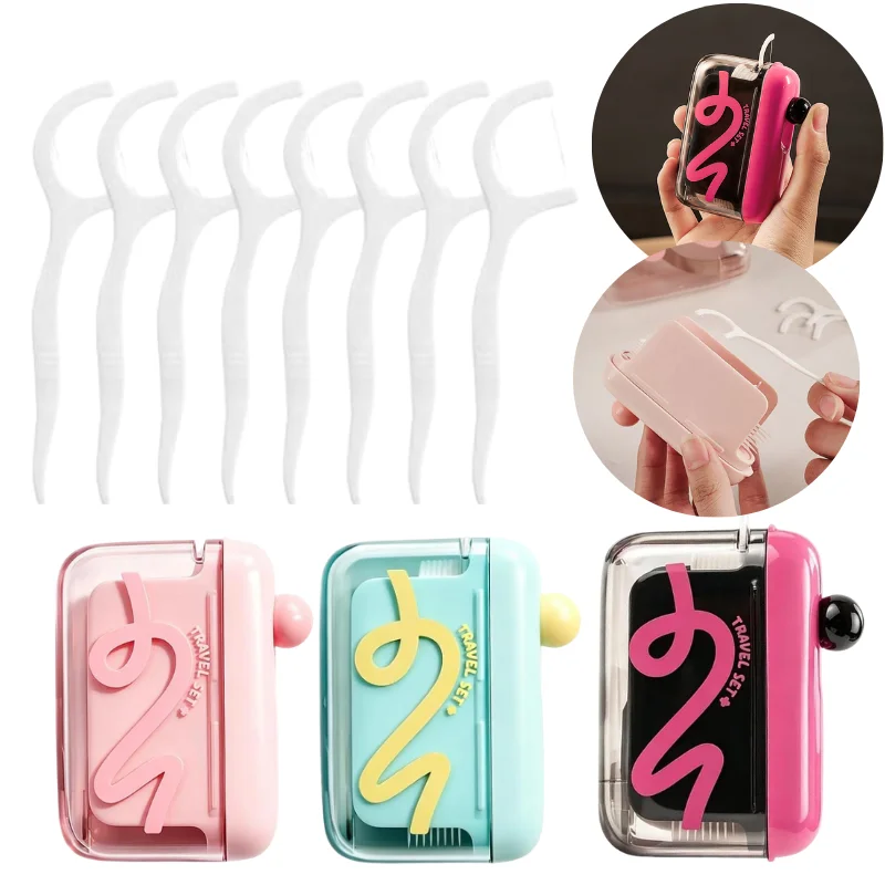 Portable Dental Floss Box Automatic Pop-up Floss Dispenser Case Refillable Ultra Fine Floss Stick Kit Teeth Cleaning Tools