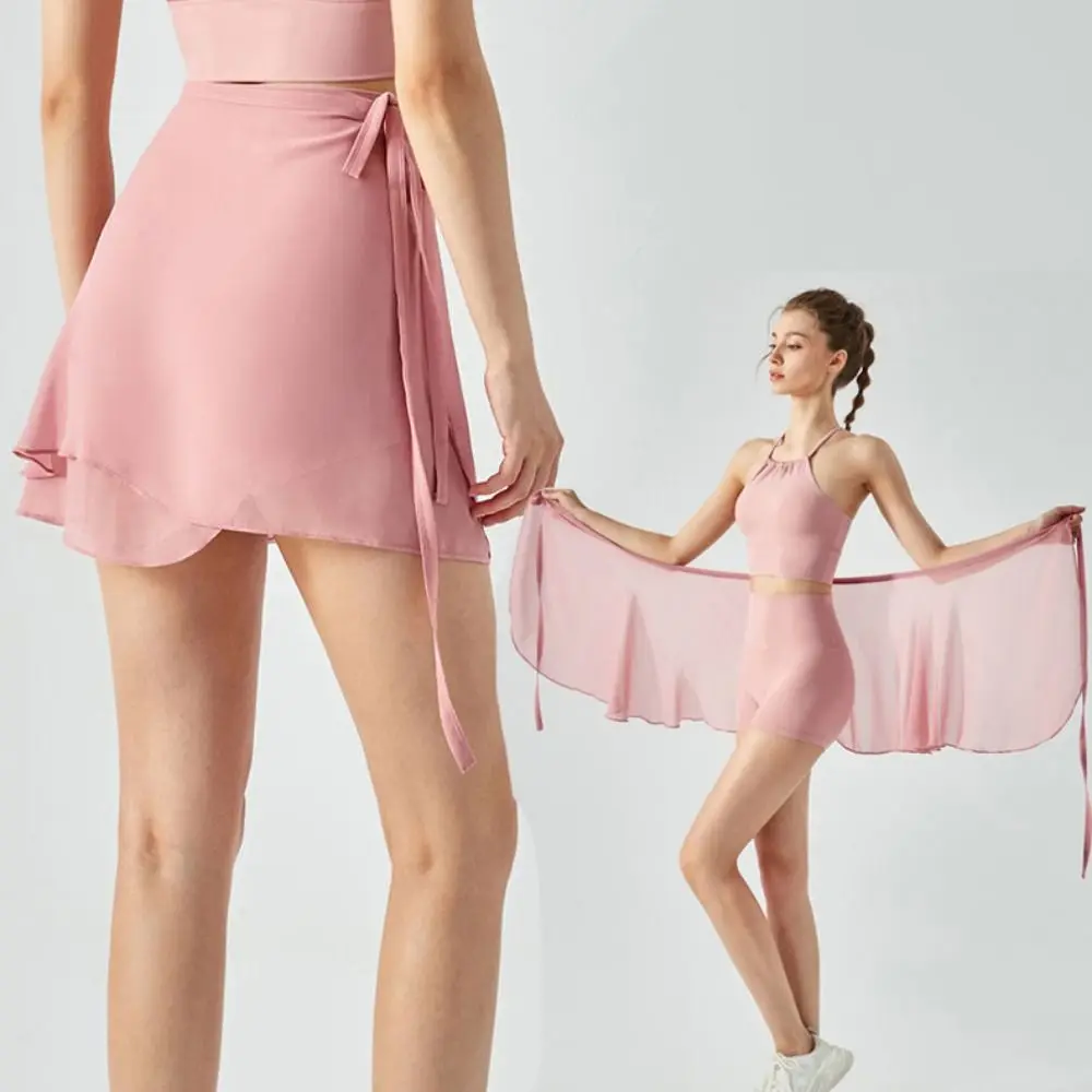 Simple Yoga Tutu Lace-up Skirt Mesh Thin Training Ballet Dancing Skirt Dance Wear Anti-glare Apron Wrap Dress Women