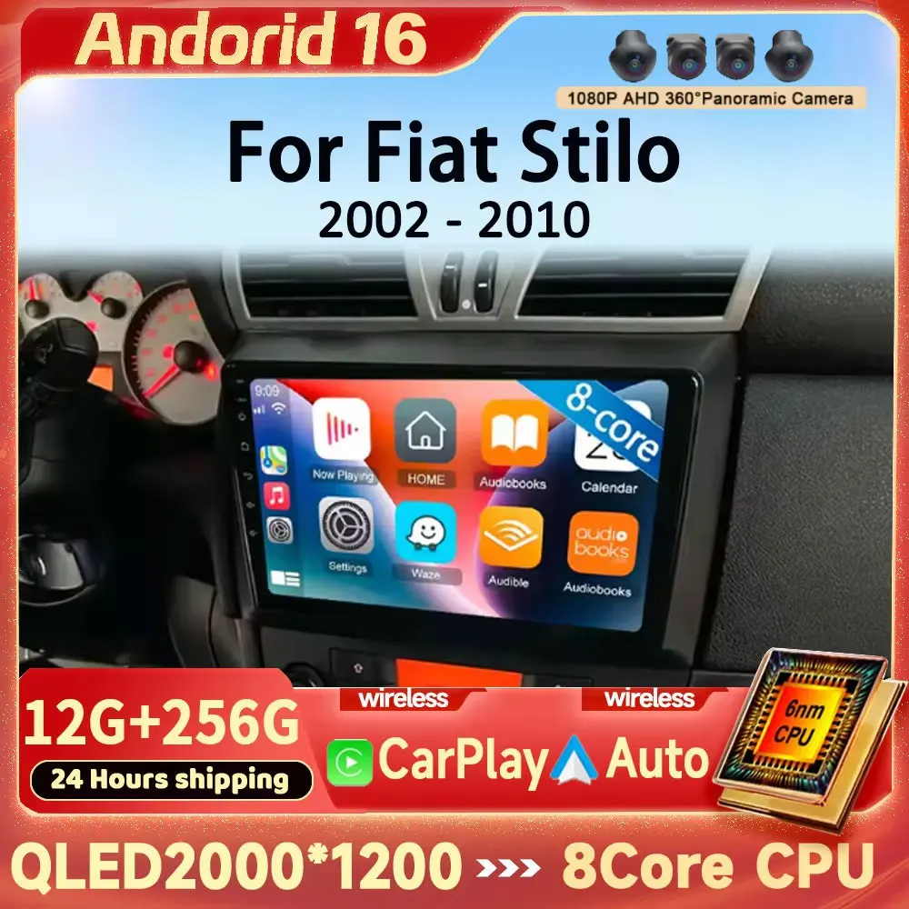 Android 16 Carplay Auto WIFI+4G For Fiat Stilo 2002-2010 Car Radio Multimedia Video Player Stereo GPS Navigation 2DIN Head Unit