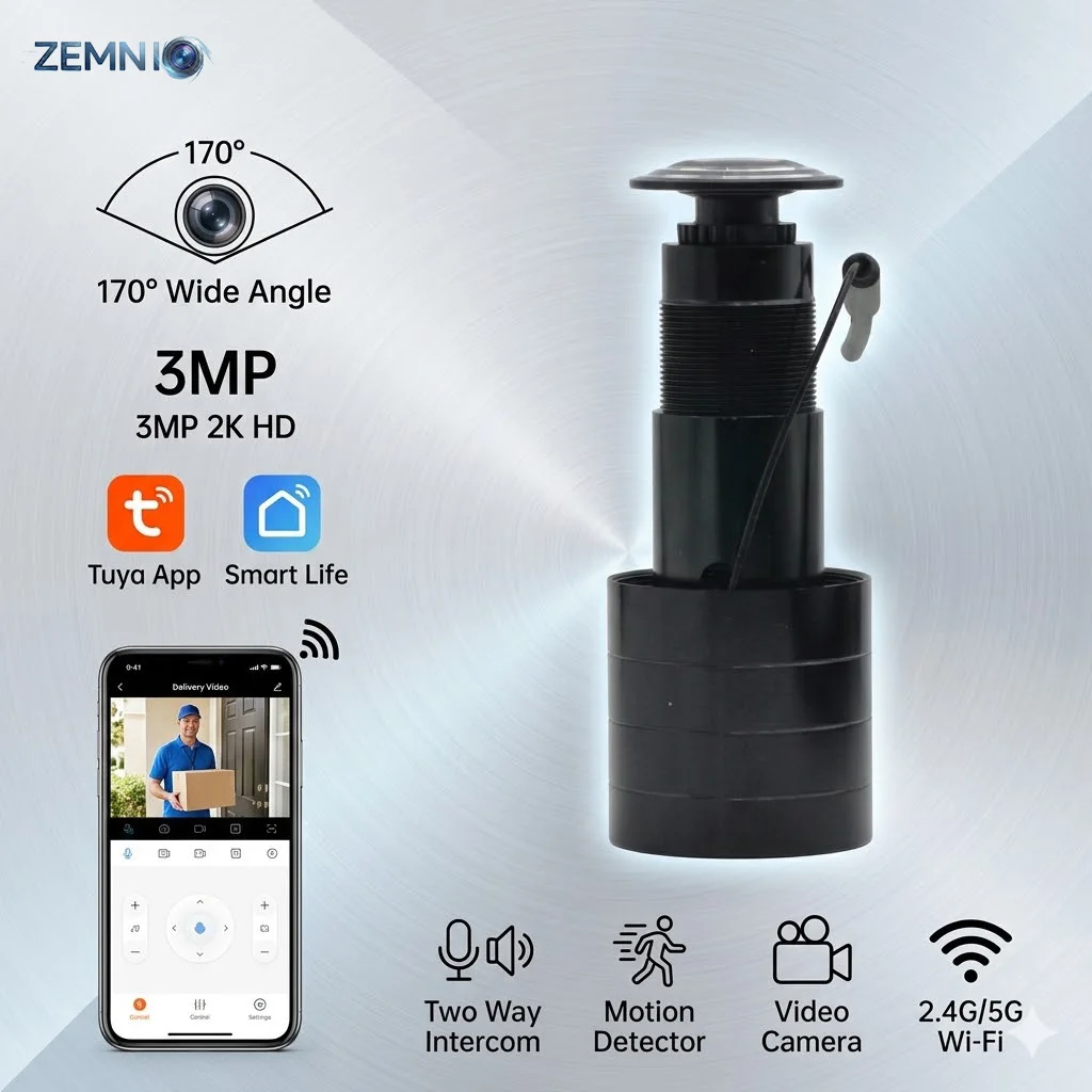 3mp-2k-hd-スマート覗き穴カメラ、170度対応ビデオドアベル-°-広角双方向音声、tuyaアプリ対応デュアルバンドwi-fiモーション検知器