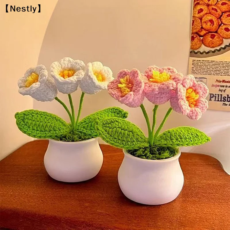 Crochet Flowers Artificial Sunflowers Potted Hand Woven Plant Wedding Gift For Guests Sunflower Decoration Room Decor〔Nest〕