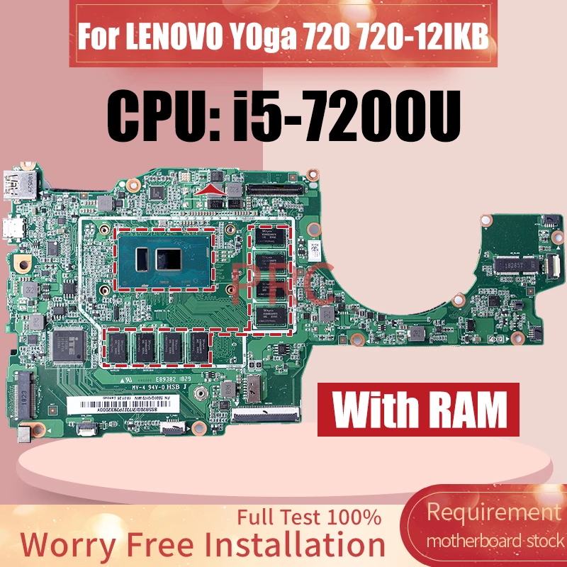 

For LENOVO Y0ga 720 720-12IKB Laptop Motherboard i5-7200U 5B20Q12172 With RAM Notebook Mainboard