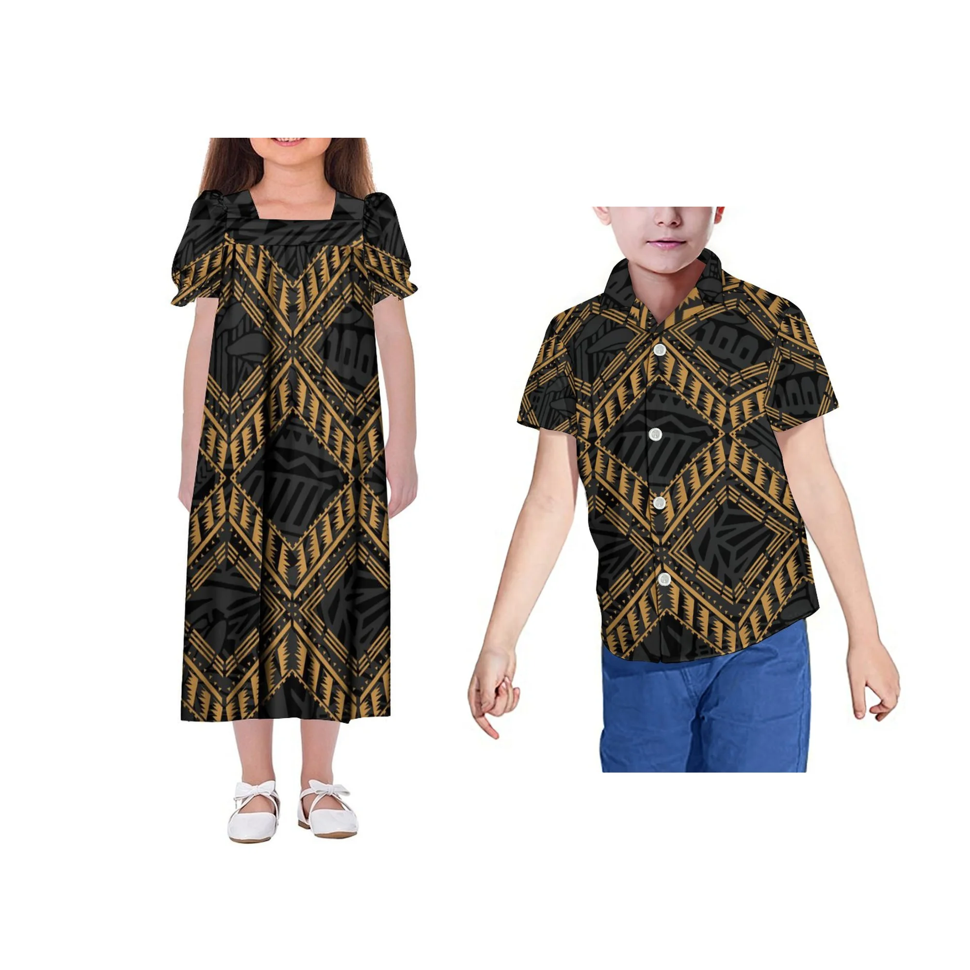 Drop Shipping Kids Micronesian Mumu Dress Custom Children Size In Dress Polynesian Tribal Print Girls Dress image 4